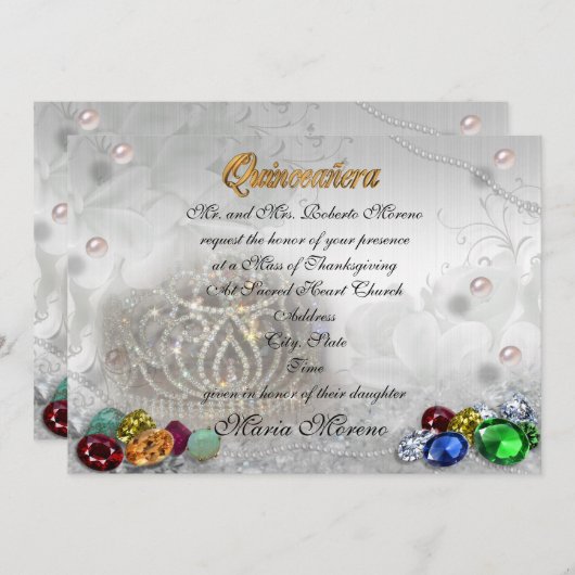 Quinceanera tiara uitnodiging (Voorkant / Achterkant)