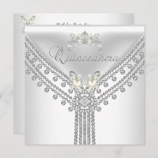Quinceañera Tiara White Diamond Pearl Kaart (Voorkant / Achterkant)