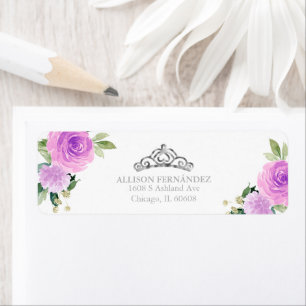Quinceanera-tiara zilver paarse bloemen label
