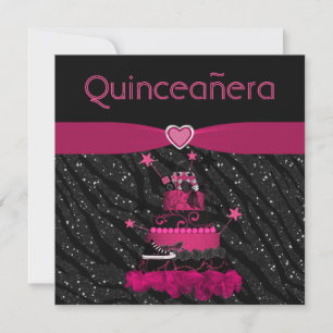 Quinceanera Trendy Pink Cake & Zebra Stripes Kaart