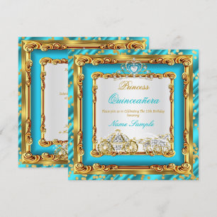 Quinceanera Turkoois Blauw Goud Diamant Paardenkoe Kaart