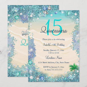 Quinceanera Turkoois Blauwe Zand Oceaan Strand Ver Kaart