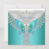 Quinceañera Turkoois Wit Vlinder Diamant Kaart (Voorkant)