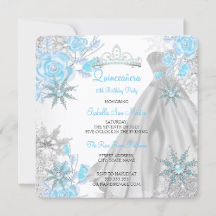 Quinceanera Turkooisen Roos Winterwonderland Sneeu Kaart