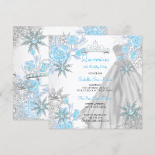 Quinceanera Turkooisen Roos Winterwonderland Sneeu Kaart
