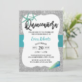 Quinceanera Turquoise Beach Starfish Modern Silver Kaart (Staand voorkant)