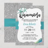 Quinceanera Turquoise Beach Starfish Modern Silver Kaart (Voorkant / Achterkant)