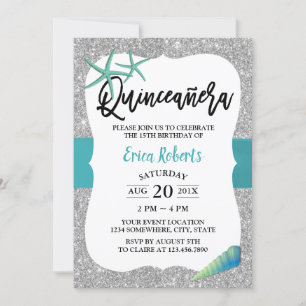 Quinceanera Turquoise Beach Starfish Modern Silver Kaart