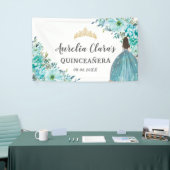 Quinceañera Turquoise Blauw Bloemen Prinses Welkom Spandoek (Beurs)