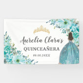 Quinceañera Turquoise Blauw Bloemen Prinses Welkom Spandoek (Horizontaal)