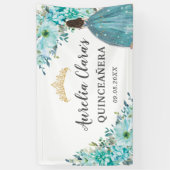 Quinceañera Turquoise Blauw Bloemen Prinses Welkom Spandoek (Verticaal)