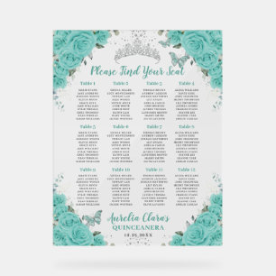 Quinceanera Turquoise Blauwe Bloem Zitplaatskaart Acryl Bord