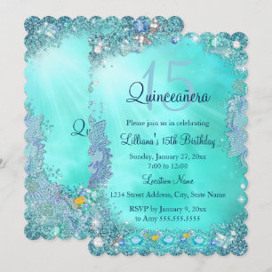 Quinceanera Turquoise Blauwe Oceaan Juwelen Verjaa Kaart
