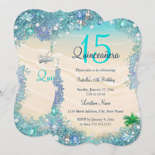 Quinceanera Turquoise Blauwe Zand Oceaan Strand Ve Kaart