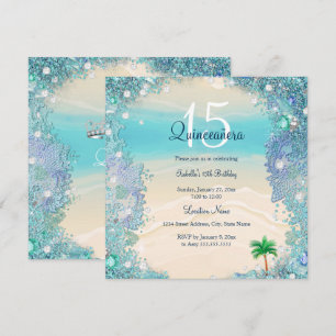 Quinceanera Turquoise Blauwe Zand Oceaan Strand Ve Kaart