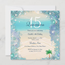 Quinceanera Turquoise Blauwe Zand Oceaan Strand Ve Kaart