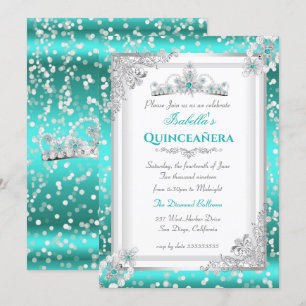 Quinceanera Turquoise Blauwe Zilveren Sneeuwvlokti Kaart