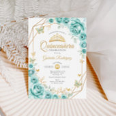 Quinceanera Turquoise Bloemen Goud Kaart