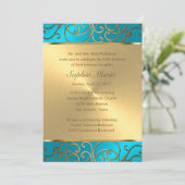 Quinceanera Turquoise Blue en Gold Filigree Swirl Kaart (Staand voorkant)