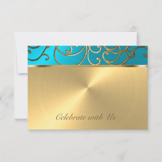 Quinceanera Turquoise Blue en Gold Filigree Swirl Kaart (Voorkant)