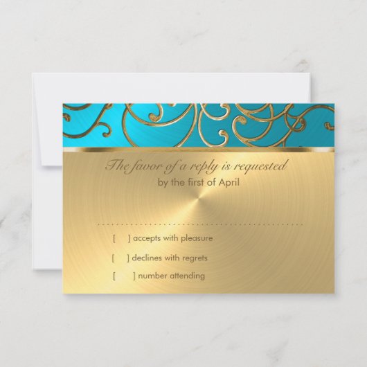 Quinceanera Turquoise Blue en Gold Filigree Swirl Kaart (Achterkant)