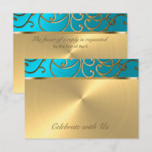 Quinceanera Turquoise Blue en Gold Filigree Swirl