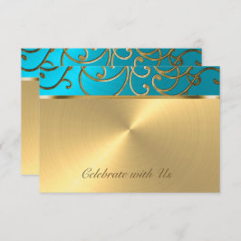 Quinceanera Turquoise Blue en Gold Filigree Swirl Kaart