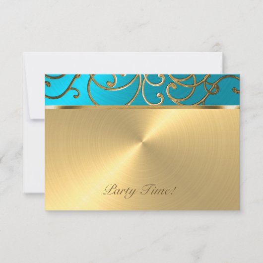 Quinceanera Turquoise Blue en Gold Filigree Swirl Kaart (Voorkant)