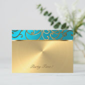 Quinceanera Turquoise Blue en Gold Filigree Swirl Kaart (Staand voorkant)