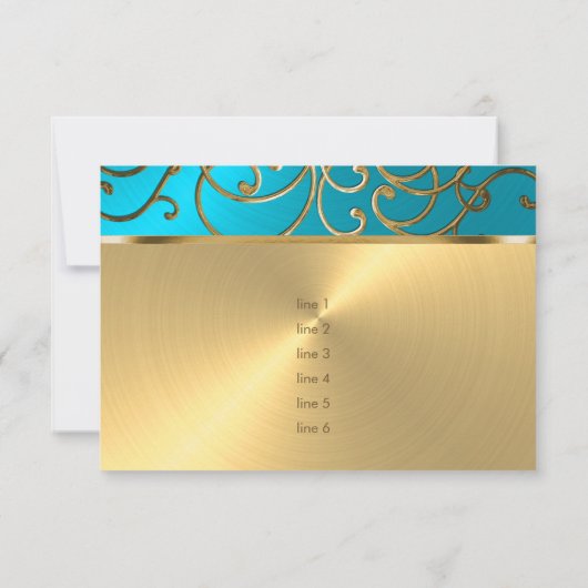 Quinceanera Turquoise Blue en Gold Filigree Swirl Kaart (Achterkant)