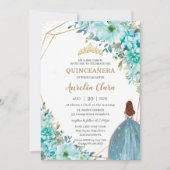 Quinceañera Turquoise Blue Floral Auburn Princess Kaart (Voorkant)