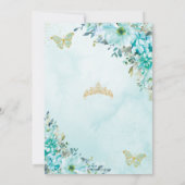 Quinceañera Turquoise Blue Floral Gold Butterflies Kaart (Achterkant)