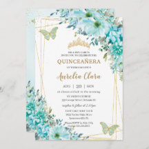 Quinceañera Turquoise Blue Floral Gold Butterflies