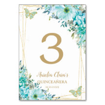 Quinceañera Turquoise Blue Floral Gold Butterflies