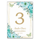 Quinceañera Turquoise Blue Floral Gold Butterflies Kaart (Voorkant)