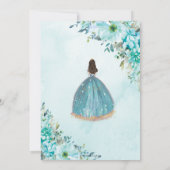 Quinceañera Turquoise Blue Floral Gold Princess Kaart (Achterkant)