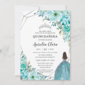 Quinceañera Turquoise Blue Floral Silver Princess Kaart (Voorkant)