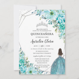 Quinceañera Turquoise Blue Floral Silver Princess Kaart