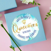 Quinceañera Turquoise Blue Gold Foil Waterverf