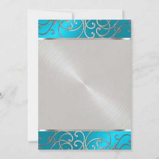 Quinceanera Turquoise Blue Silver Filigree Swirls Kaart (Achterkant)