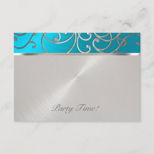 Quinceanera Turquoise Blue Silver Filigree Swirls Kaart (Voorkant)