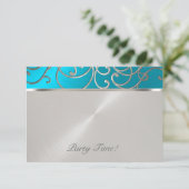 Quinceanera Turquoise Blue Silver Filigree Swirls Kaart (Staand voorkant)