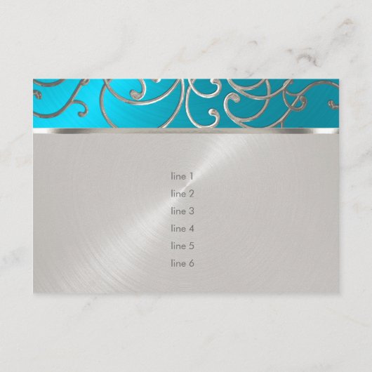 Quinceanera Turquoise Blue Silver Filigree Swirls Kaart (Achterkant)