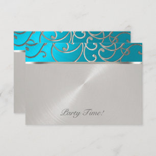 Quinceanera Turquoise Blue Silver Filigree Swirls Kaart