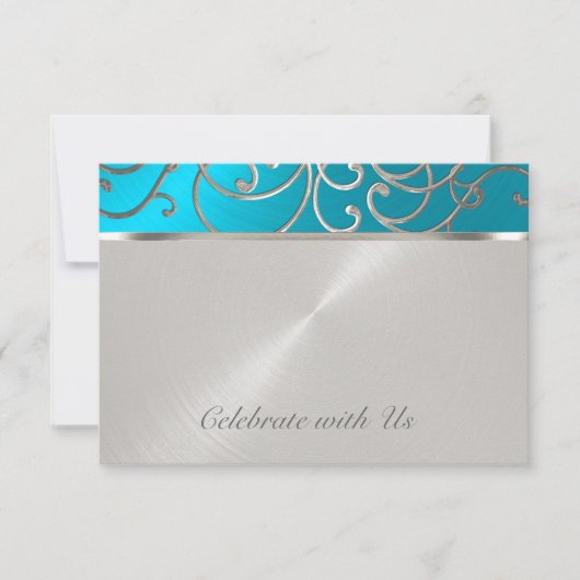 Quinceanera Turquoise Blue Silver Filigree Swirls Kaart (Voorkant)