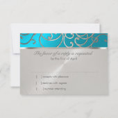 Quinceanera Turquoise Blue Silver Filigree Swirls Kaart (Achterkant)