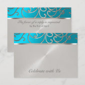 Quinceanera Turquoise Blue Silver Filigree Swirls Kaart (Voorkant / Achterkant)