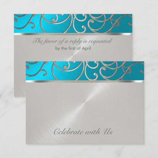 Quinceanera Turquoise Blue Silver Filigree Swirls Kaart (Voorkant / Achterkant)