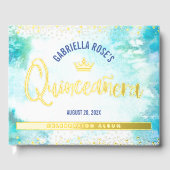 Quinceañera Turquoise Crown Script Echte Gouden Fo Gastenboek (Voorkant)