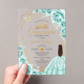 Quinceanera Turquoise Dress Floral Gold Acryl Uitnodigingen (Insitu (Draagbaar))